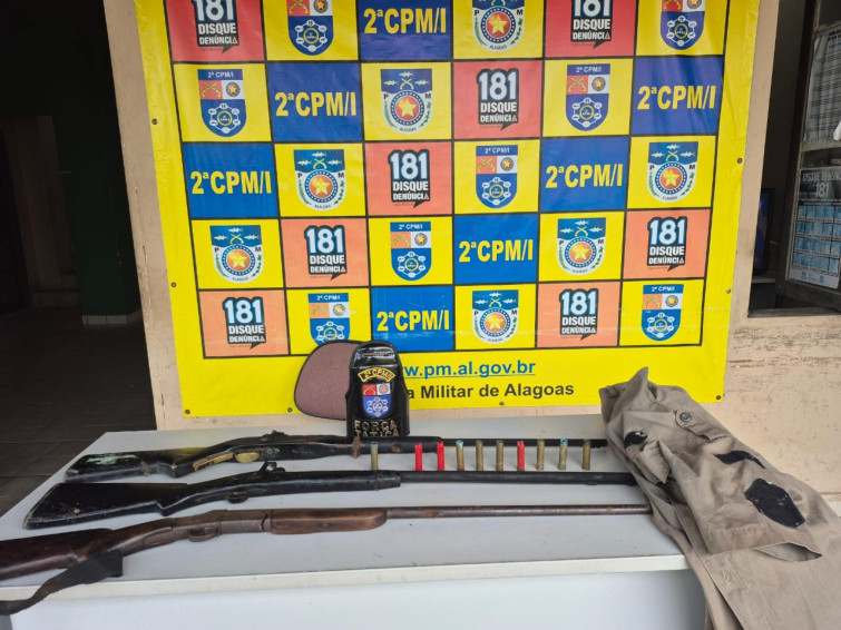 Polícia Militar apreende armas de fogo e munições em acampamento clandestino de caça