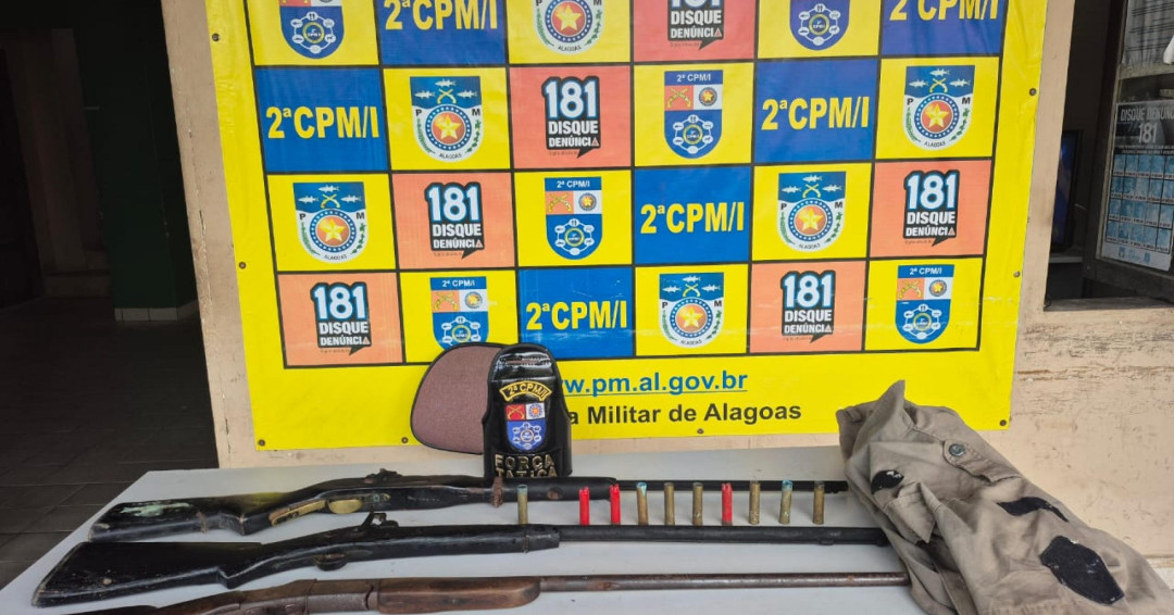 Polícia Militar apreende armas de fogo e munições em acampamento clandestino de caça