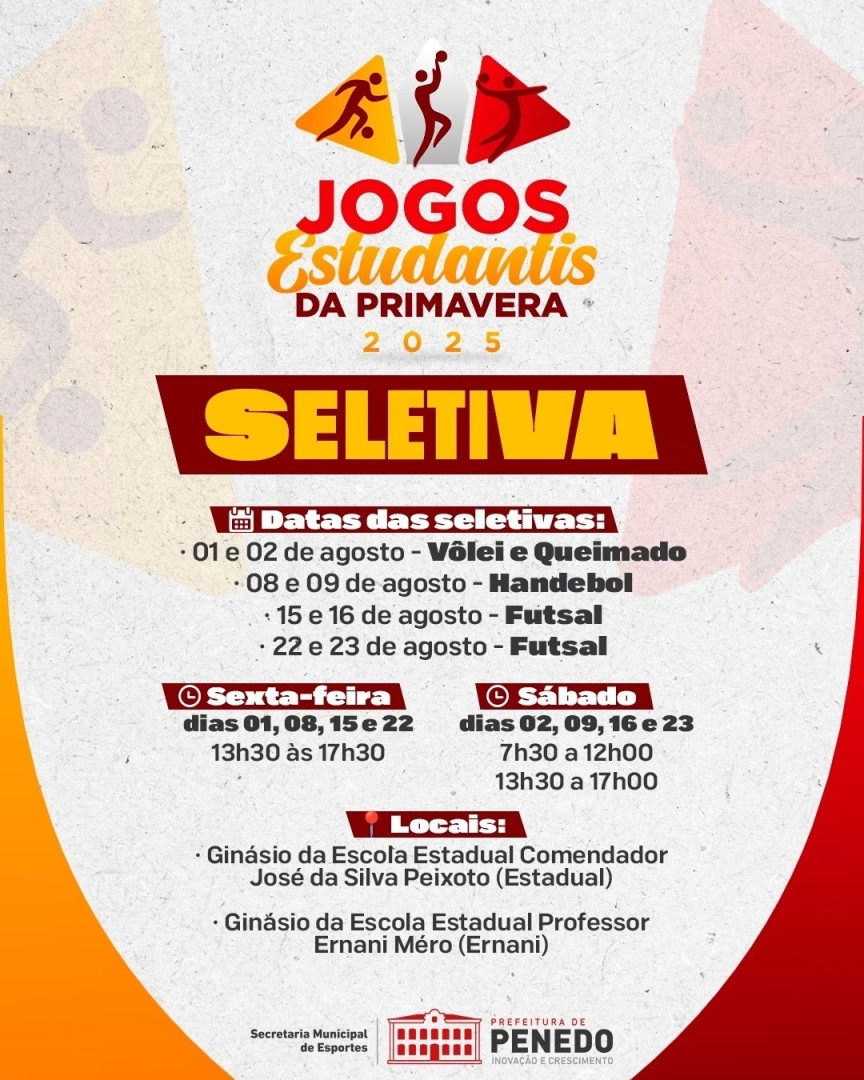 Escolas de Penedo irão participar de etapa seletiva dos Jogos da Primavera