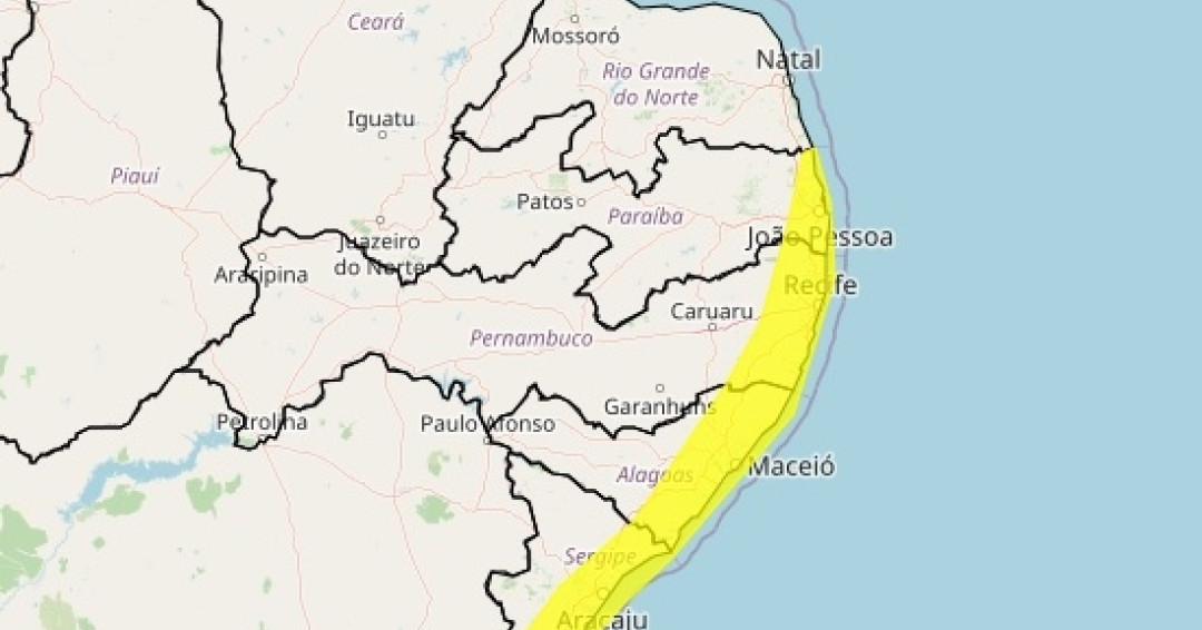 Novo alerta de chuvas é emitido para 53 cidades alagoanas, incluindo Penedo