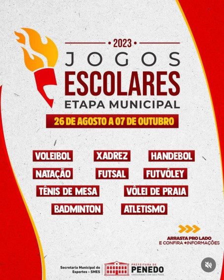 Secretaria de Esportes de Penedo abre inscrições para escolas participarem da etapa municipal dos Jogos Escolares 2023