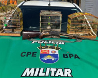 Polícia Ambiental apreende seis armas, um simulacro e resgata cinco aves silvestres